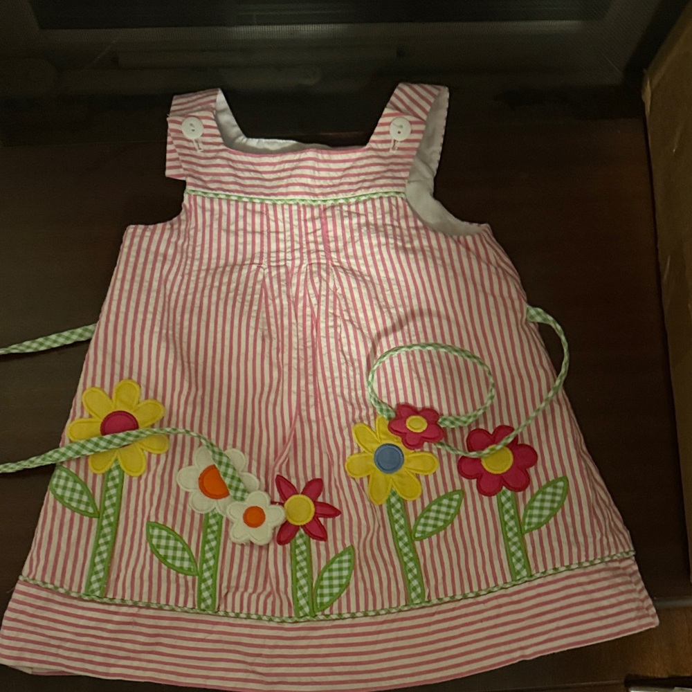 Florence Eiseman Pink Striped Dress with Floral Design
